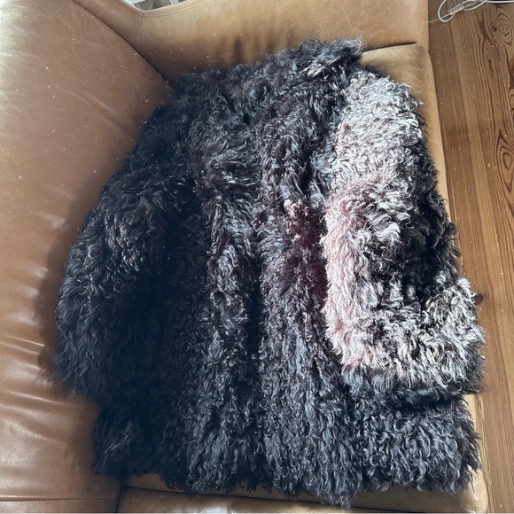 Vintage chocolate brown fur shearling curly lamb leather penny lane coat jacket - Picture 7 of 16